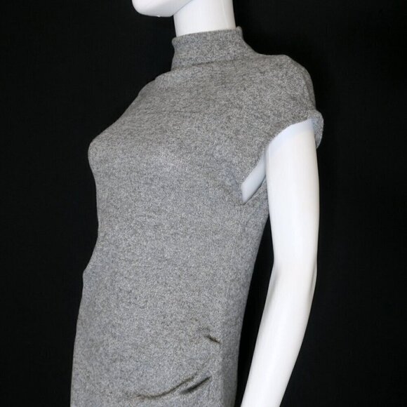 Zara Gray Sweater Dress Ruched Mid-Calf Sheath Dress Mock Neck Women's Large - Picture 4 of 8
